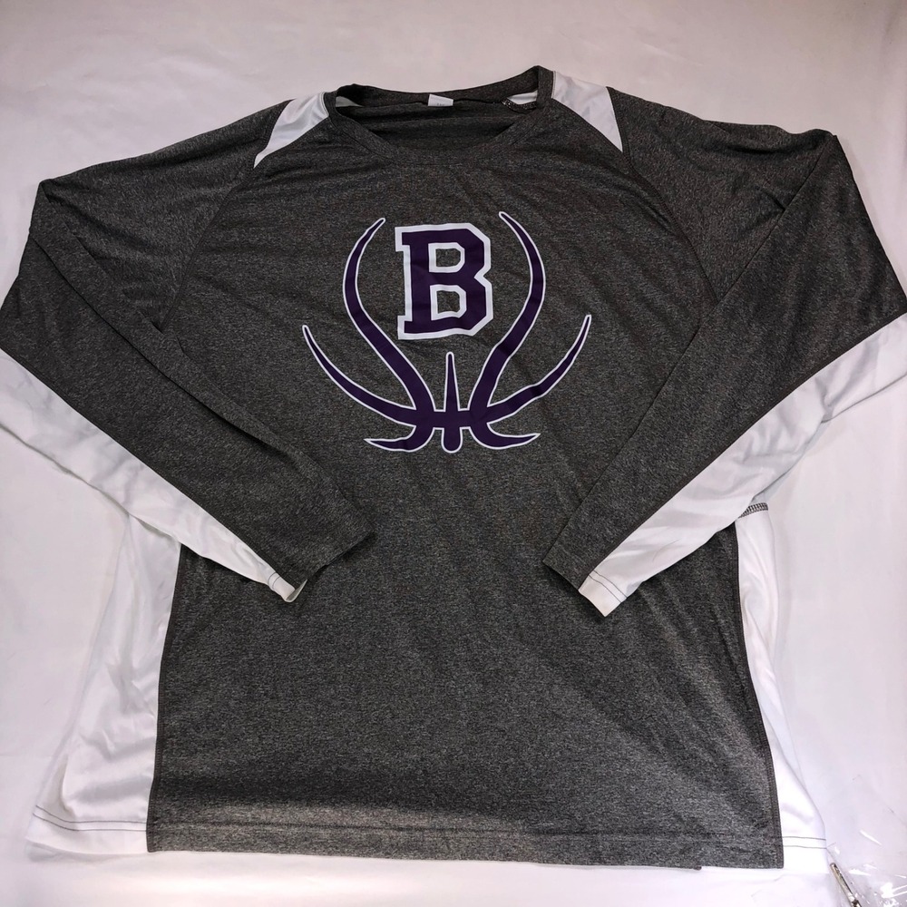 Sport-Tek Mens 3XL Gray White Long Sleeve Performance Basketball Shirt B Logo
